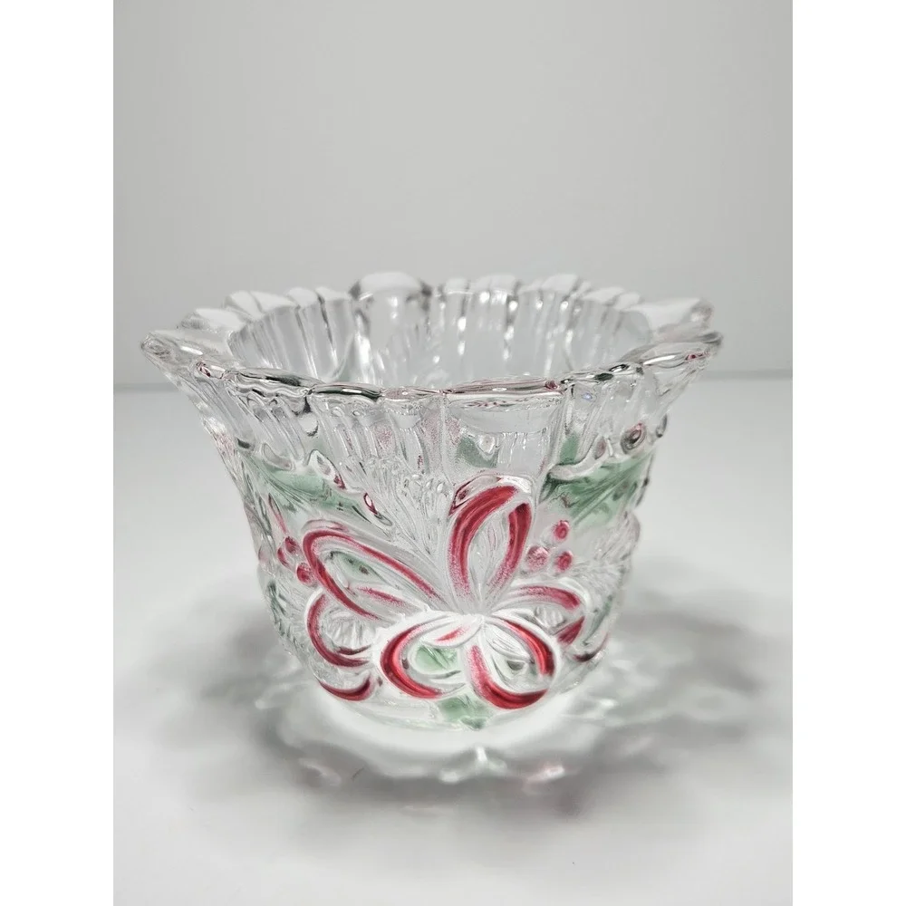 Mikasa Celebrations Festive Wreath Crystal Christmas Votive Candle Holder Candy
